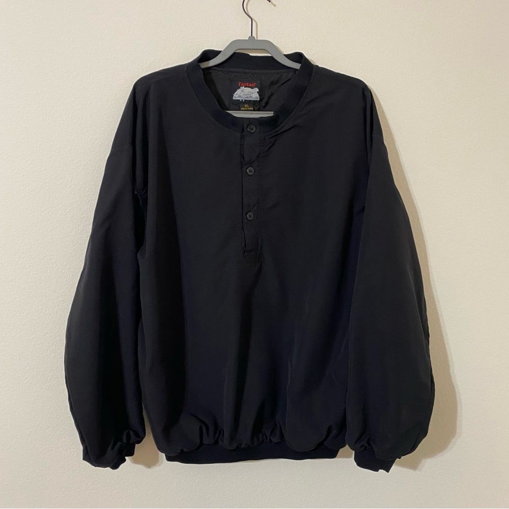 Vintage Tartan Windbreaker Half Button Up Sweater Jacket Mens Size XL Black